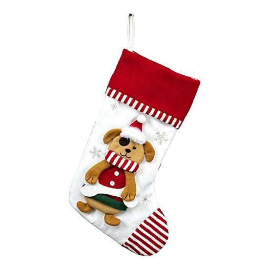 3D Christmas Stocking Santa Snowman Reindeer Cat Dog Pattern Traditional Holiday Hanging Stocking Fireplace Decor