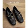 Sheepskin Model~ Genuine Leather Retro Mary Jane Women's Shoes One-word Buckle with Loafer Small Leather Shoes Medium Heel Soft Sole French Single Sh