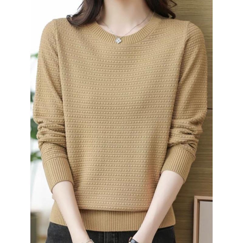 Круглый вырез вязать свитер женский весна и осень однотонный свободный тонкий модный тонкий срез нижняя часть рубашки топы