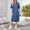 Denim Dress for Women Short Sleeve Jean Dress Button Down Lapel Shirt Dress Summer Midi Shift Dress with Pockets