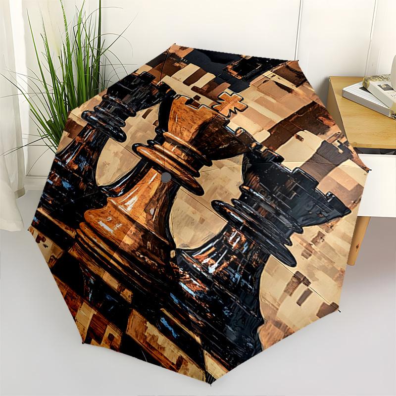 Chess, Abstract Art Themed Automatic Opening and Closing Umbrella, Brightly Colored 8-rib Portable Umbrella, Suitable for Men and Women, A P