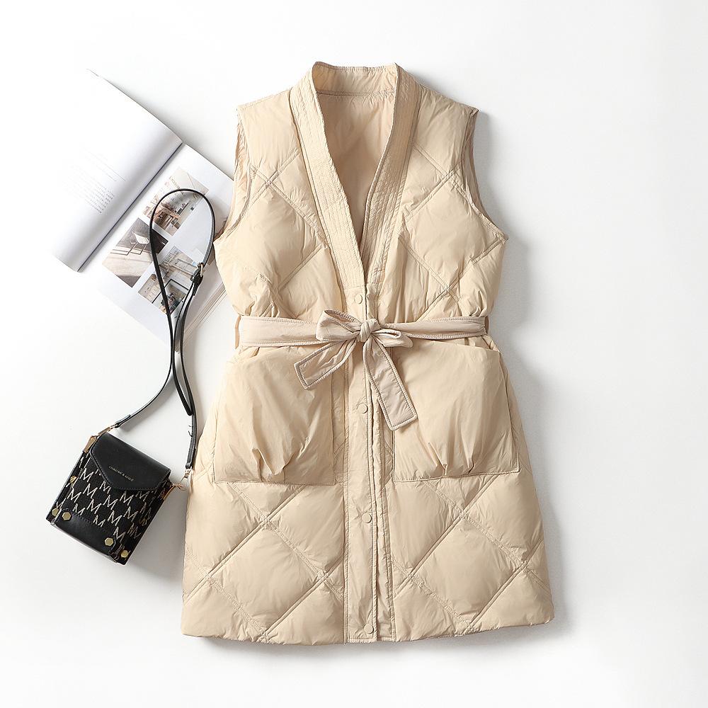 2024 Осень и зима Новый пуховик Жилет женский Средний и длинный Повседневный свободный жилет с V-образным вырезом Белый пуховой жилет Жилет Куртка