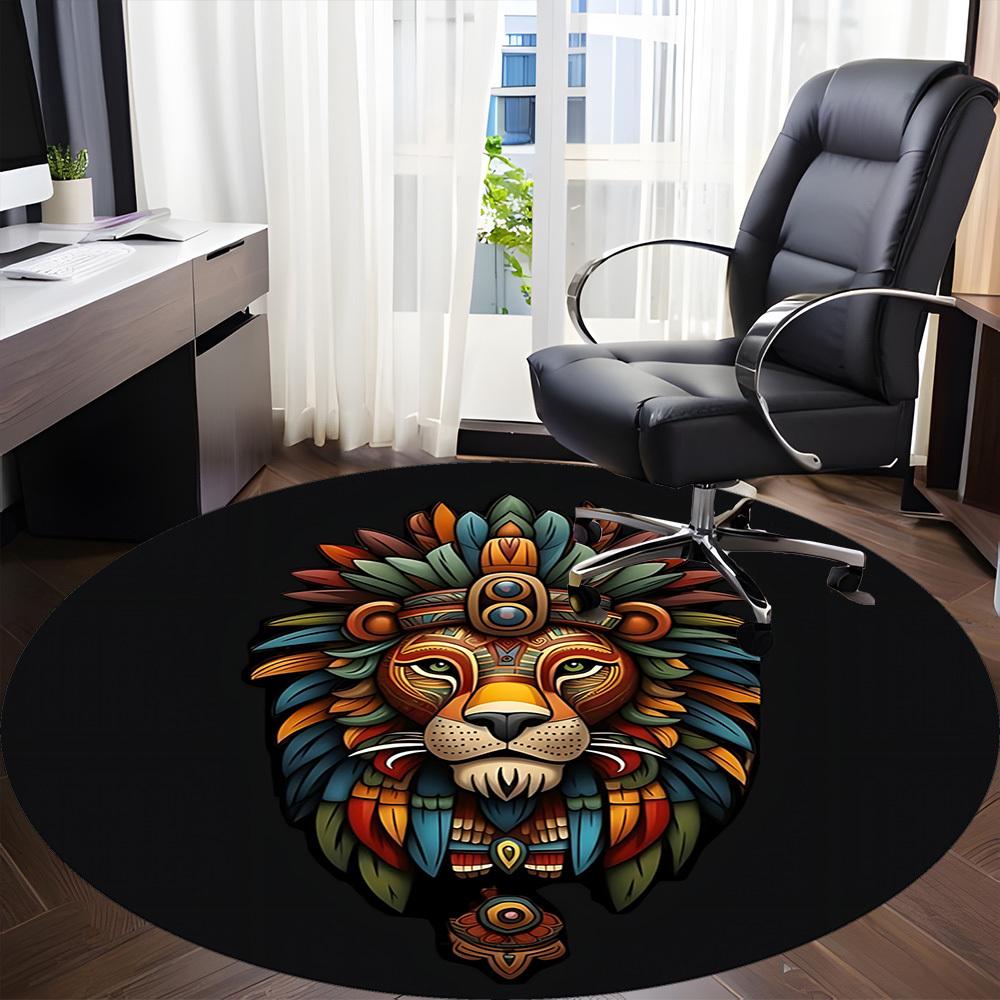 1pc Lion Feather Office Round Area Rug, Under Office Chairs Bedroom Living Room Home Decor, Room Deco, Available in Various Sizes