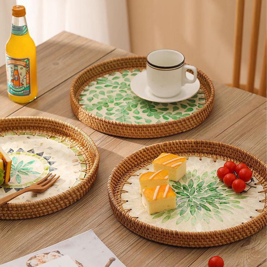2 шт. Поднос из ротанга ручной работы, цветная ракушка, тарелка для фруктов, домашний журнальный столик, поднос для хранения хлеба