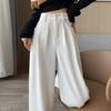 Narrow Wide-leg Pants for Women In Autumn and Winter New Retro High-waisted Slim Striped Straight-leg Pants Drape