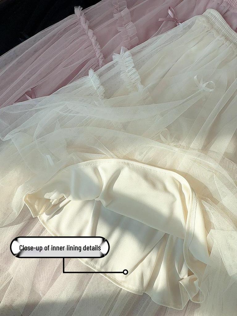 Сладкая сетчатая юбка А-силуэта с бантом для женщин 2024 - Коллекция Весна/Лето