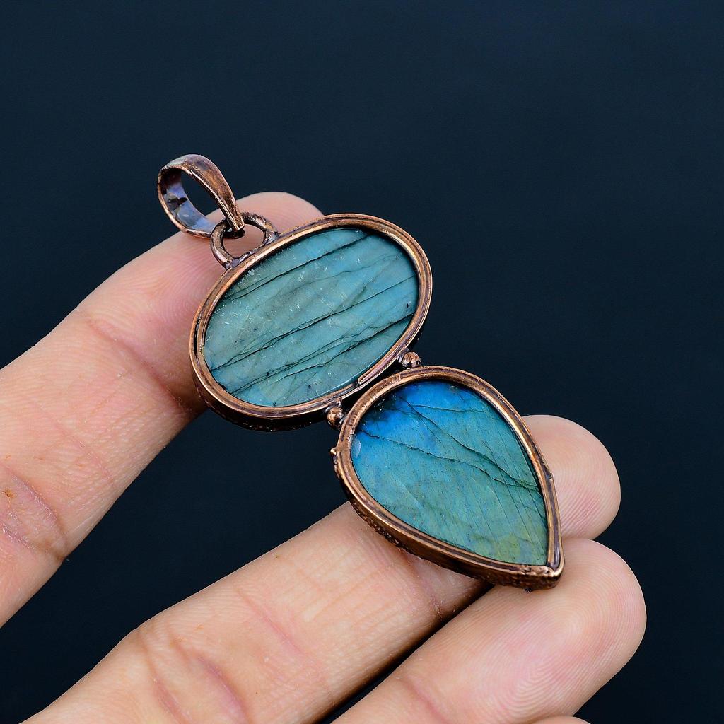 Labradorite Pendant, Handmade Gemstone Copper Electroformed Pendant Antique Jewelry, For Gift Silver Jewelry