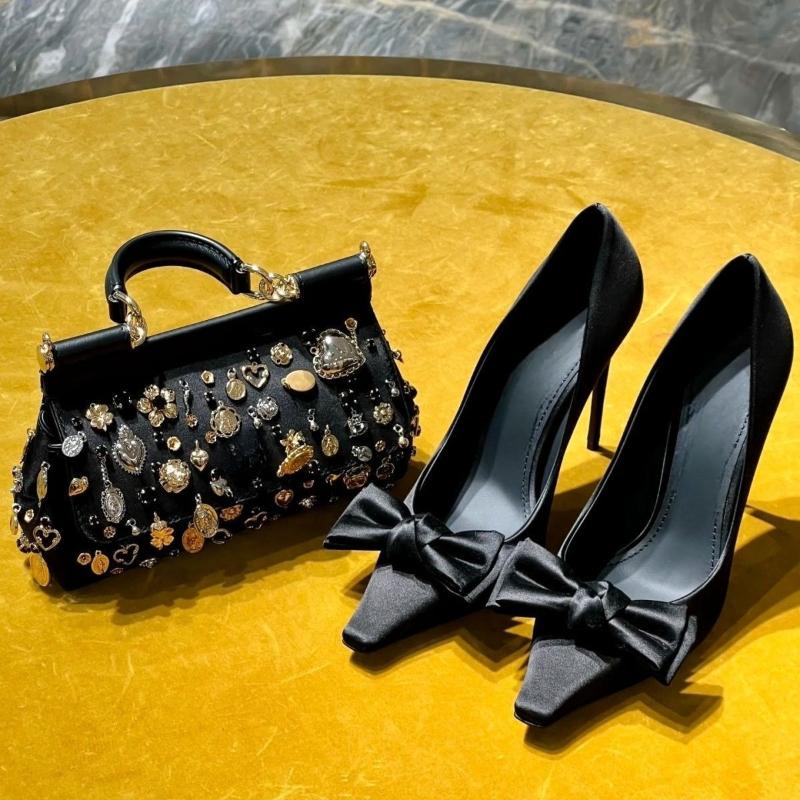 Мода 2025 Новые атласные туфли-лодочки на каблуке с острым носком, с мелким вырезом, с бантом-бабочкой, фиксирующие стопу, противоскользящие, износостойкие, на высоком каблуке