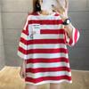 Short Sleeve T Shirt  Summer Fashion Stripe T-shirt Casual Loose Women Clothing Young Girls WhiteTops Streetwear