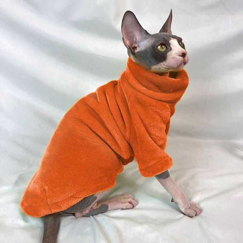 Sphynx Cat Clothes Devon Rex Winter Warm Base Shirt Soft Velvet Hairless Two-Legged Pet Apparel