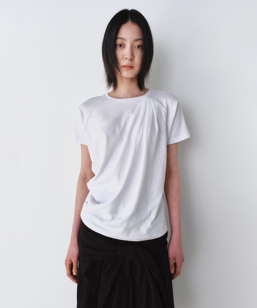 INSILENCE WOMEN Linen Cotton Draping T-Shirt White
