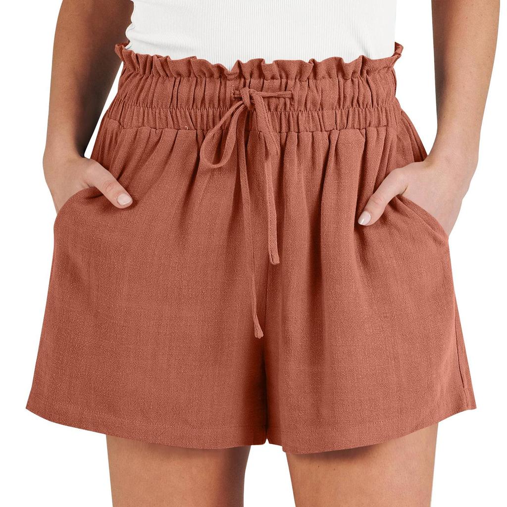 Women's Linen Shorts Summer Beach Casual Comfort Shorts Elastic Waist Lightweight Drawstring Shorts Casual Shorts With Pockets