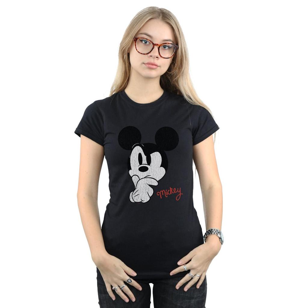 Disney Womens/Ladies Mickey Mouse Distressed Ponder Cotton T-Shirt
