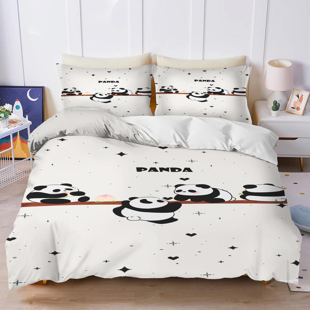 Panda Cute Printed Cartoon 3-Piece One Piece Bedding Set Comforte Luxus Exquisite Birthday Gift Polyester Home Decor Duvet Cover