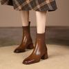 Square Head Retro Thick Heel Short Boots Women's New Brown Knitted Women's Boots Elastic Socks Boots Autumn and Winter High Heels and Ankle Boots