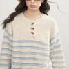 2025 Korean Fashion O Neck Color Blocked Knitted Sweater Women's Autumn /Winter Striped Casual Long Sleeves Pullovers