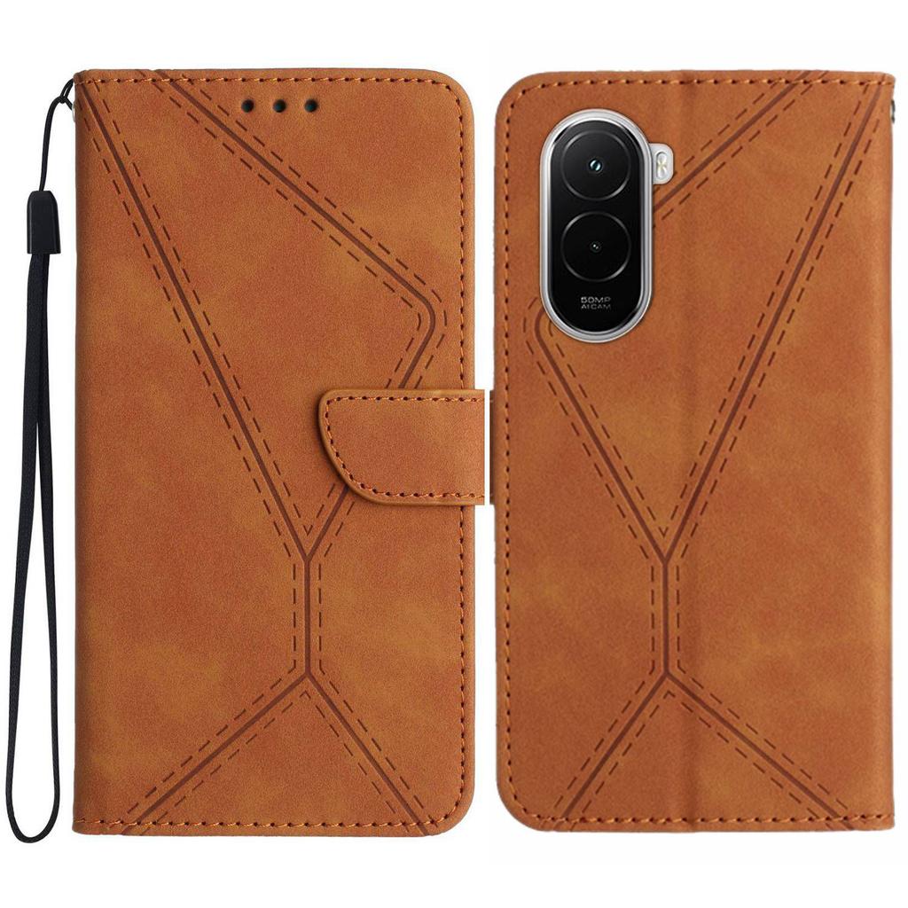 For Xiaomi Poco M7 4G (EU) (171mm) Case Skin Touch Lines Imprinted PU Leather Flip Phone Cover