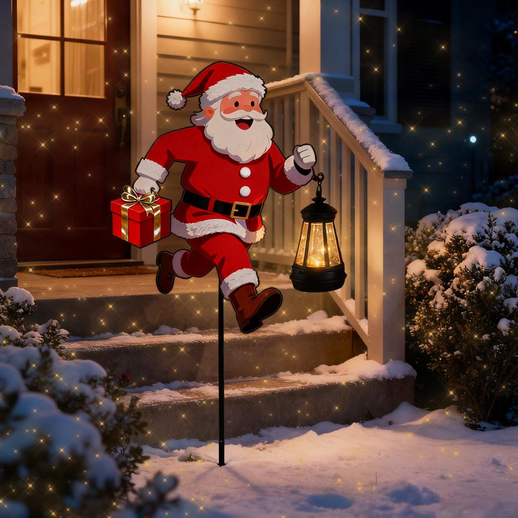 Solar Outdoor Lawn Lights Merry Metal Decorations Snowman/Santa/Angel Lanterns Garden Decorative Lawn Lights