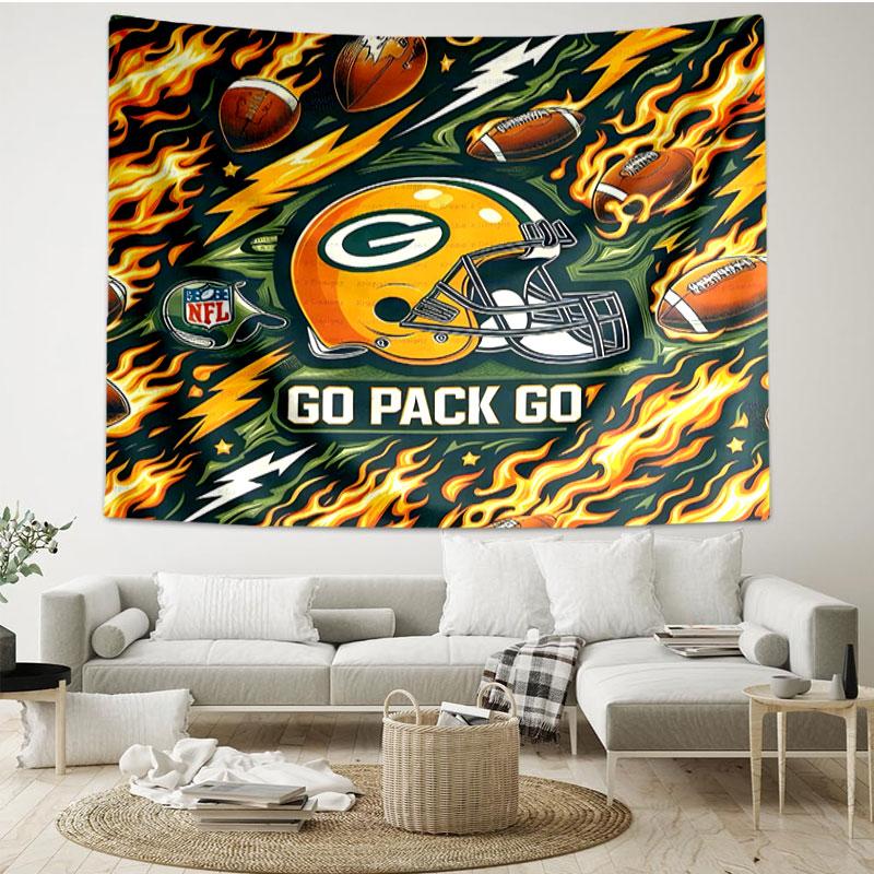Green Bay Packers Print Tapestry - Portable Wall Decor Cloth, for Home, Dorm, Travel, Bedroom, Living Room - Ideal Birthday Housewarming Gift