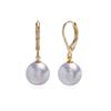 E452 10mm Light Gray Pearl Gold Leverback Earrings
