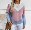 Women's Fashion Casual Round Neck Long Sleeve Comfortable Contrast Color Cable Knit Women's Pullover Loose Sweater