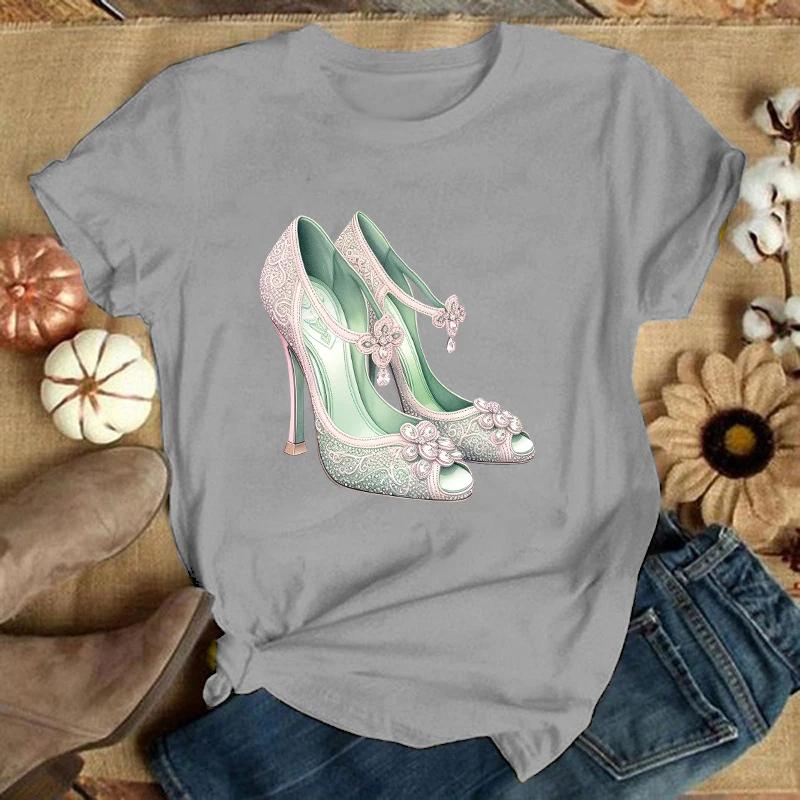 New Funny High Heel Printed T-Shirts Fashion Women Short Sleeve Cool Summer Casual Tops High Heel Female Shirt Tees(Premium T-sh