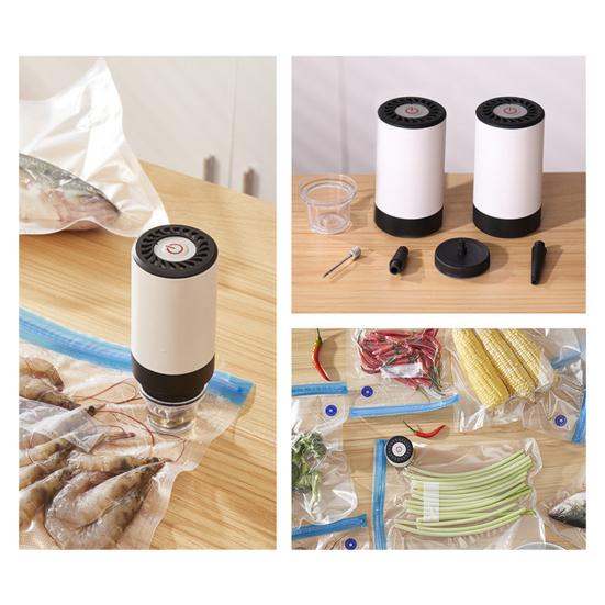 Mini Vacuum Sealer Machine Good Sealing Moisture-Proof 2-in-1 Extraction Inflation Rechargeable Kitchen Gadget for Meat Fish Vegetables Fruits