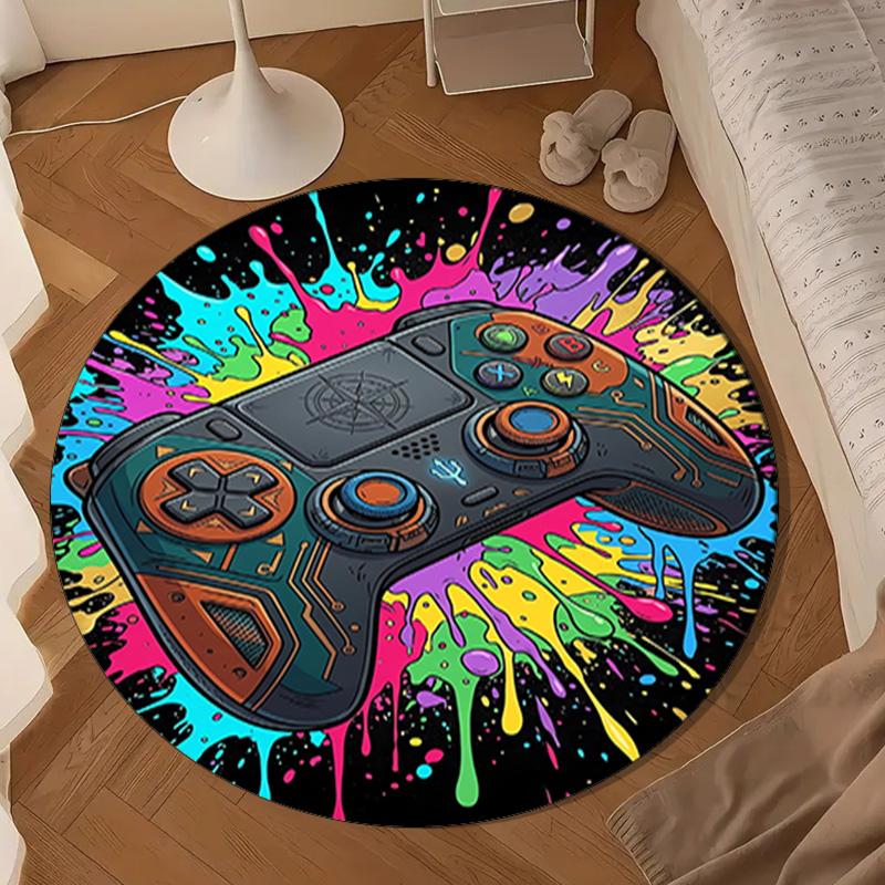 Neon Gaming Controller Round Rug for Livingroom,Bedroom, Palyroom, Chair Rug, Area rug, Circle Carpet, Large Size Fan Christmas gift