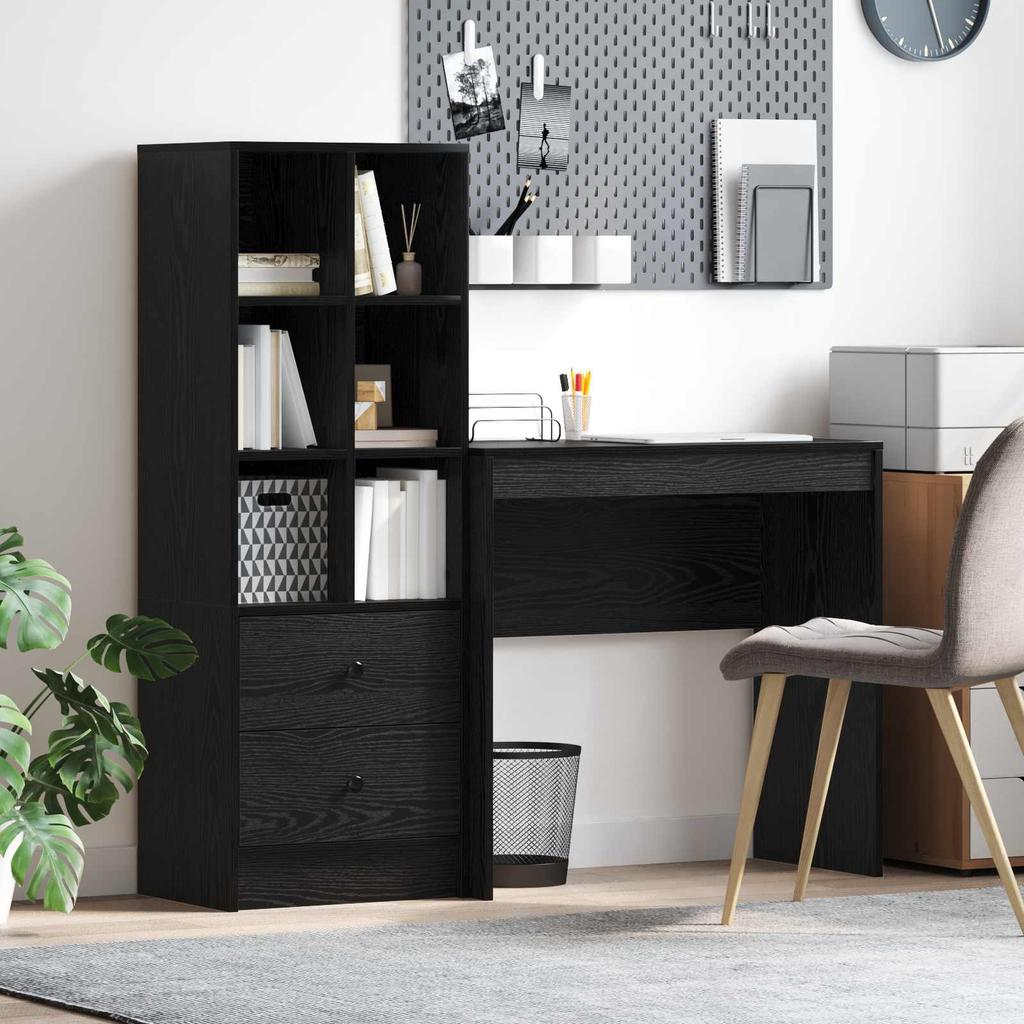 Desk with Drawers 2 pcs Black Oak Effect