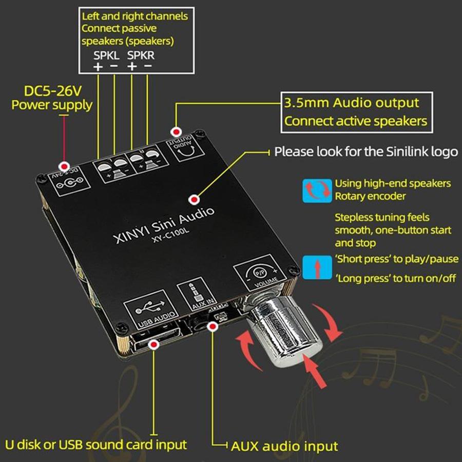 HiFi Bluetooth 5.0 Power Digital Amplifier Board 100W*2 Stereo Audio Amp Module