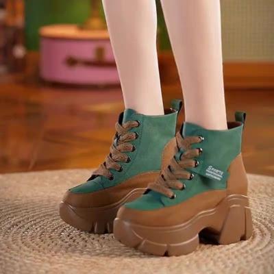 Модная Ретро Платформа Женская Обувь 7СМ Танкетка Высокий Каблук Женские Весенние Туфли на Скрытой Платформе Кожаные Повседневные Тапочки Для Женщин 2024 Новая Осень