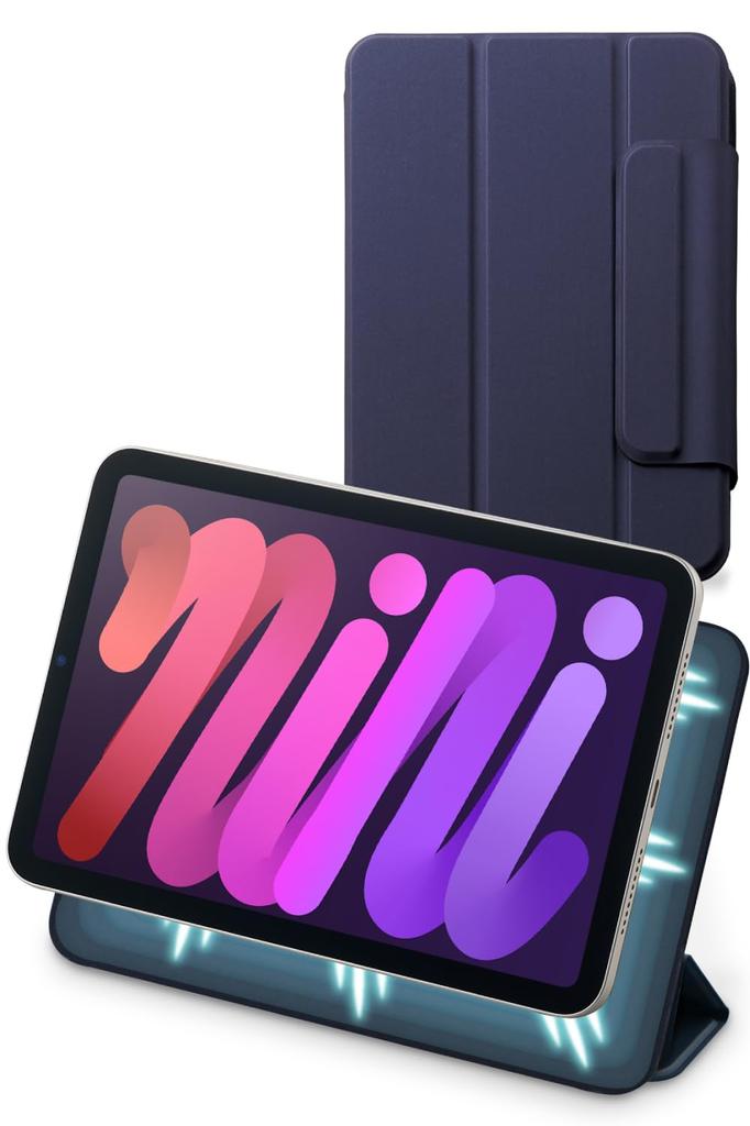 Elecom Чехол для iPad mini 7, A17 Pro (2024), и мини 6 (2021), Магнитная трехскладная подставка, легкая, тонкая, сопряжение и зарядка Apple Pencil, темно-синий