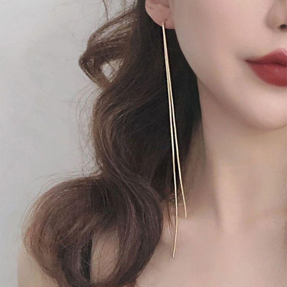 Wave Shaped Chain Earring Metal Accessories Fashion Long Tassel Earrings  Women