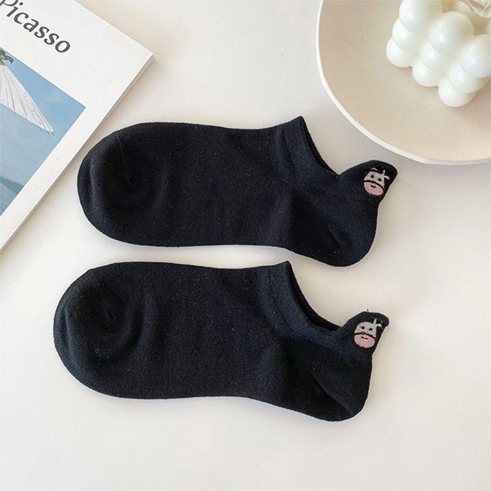 Cute Cartoon Super Thin Black White Boat Socks Striped Cow Socks Women's Socks Ankle Short Socks