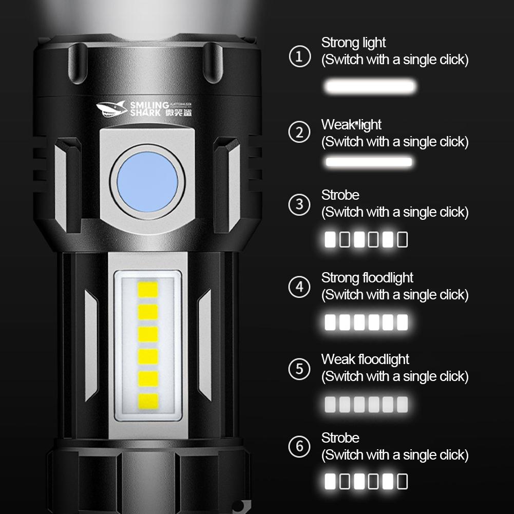 Портативный мини-фонарик 9 LED, 6 режимов, боковой фонарь COB, с зарядным кабелем, для улицы, кемпинга, рыбалки, аварийный фонарь
