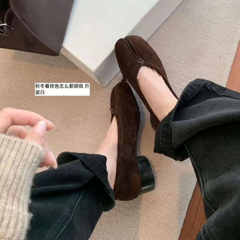 Retro split-toed light-mouth thick-heeled single shoes, spring and summer one-pedal Mary Jane women's shoes