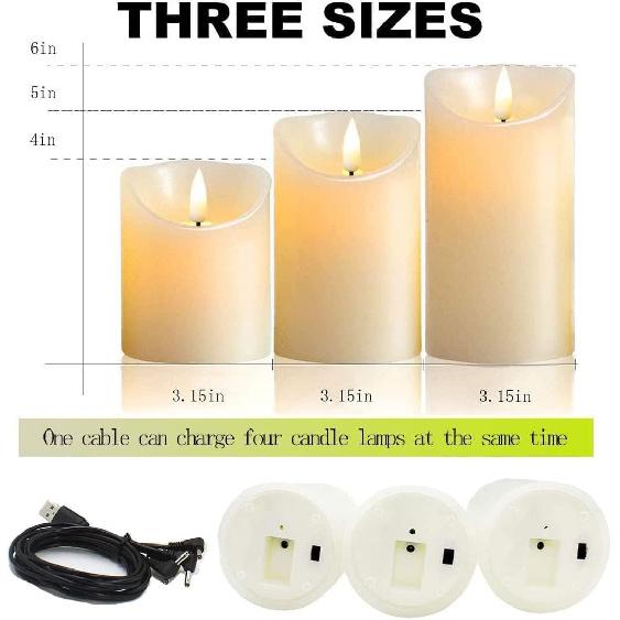 Kammoy Rechargeable Flameless Candle, LED Flickering Candles Tea Lights Pillar Candles Sets with Adjustable Brightness and Timing Remote, Warm Light