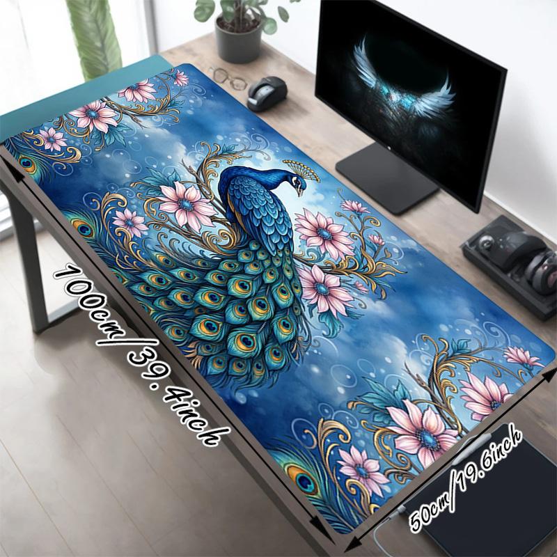 Peacock Flowers Xl Gaming Mouse Pad Nonslip Rubber Base Stitched Edge Waterproof Desk Mat For Pc Laptop Gamer Office Computer Accessories C927503