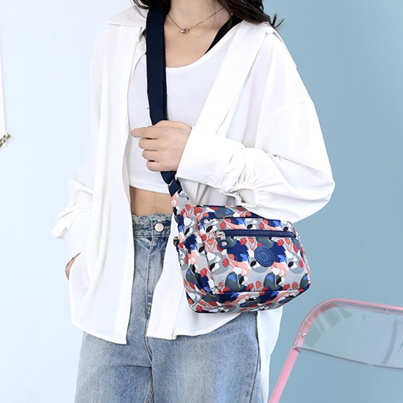 2025 Новая Мода Нейлоновая Принтованная Сумка-Мессенджер Большая Вместимость Многослойная Цветочная Сумка на Плечо Повседневная Универсальная Женская Сумка Кроссбоди