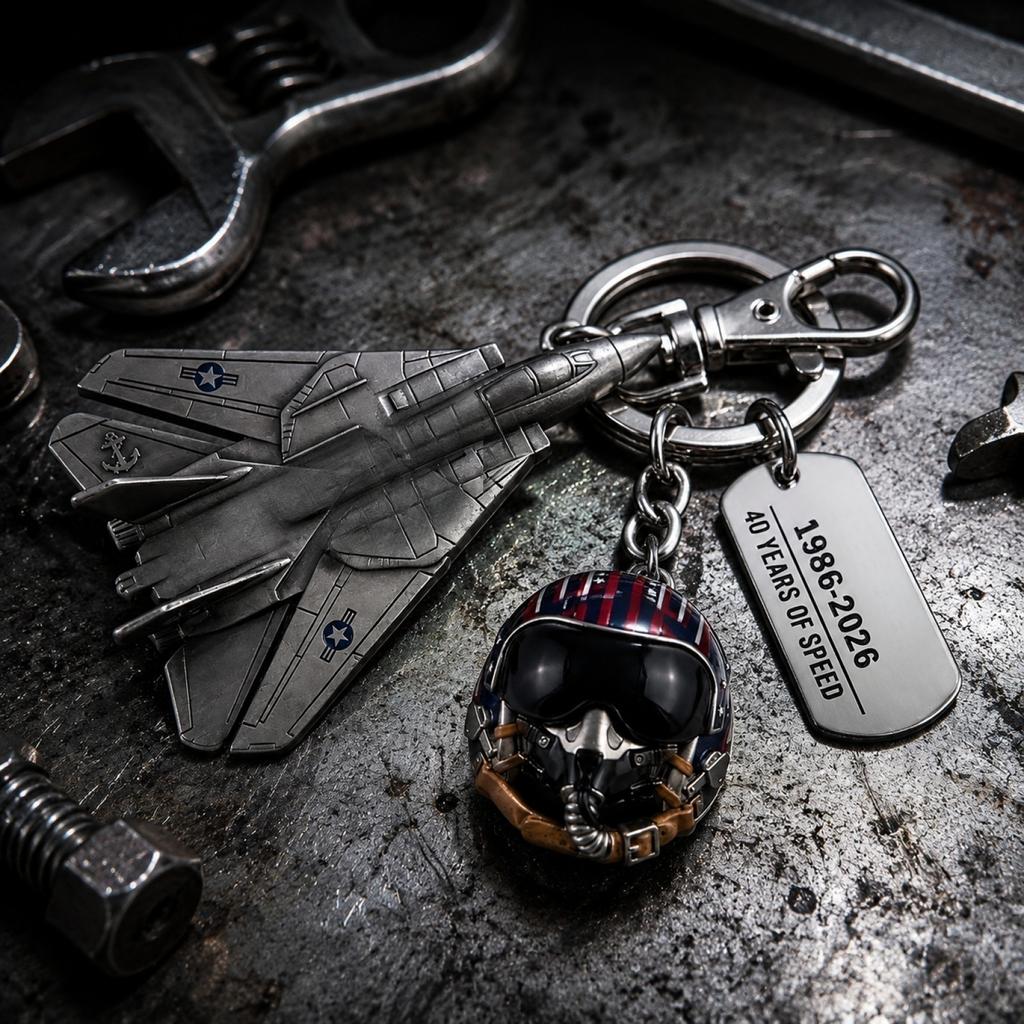 Metal Fighter Jet and Pilot Helmet Keychain Set with Commemorative Tag Durable Alloy Material for Collectors and Aviation Enthusiasts