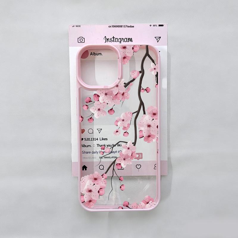 Розовый чехол для телефона с цветущим персиком для IPhone 17 Air 16 15 14 13 12 11 Plus Pro Max Mini X XS XR Plus Белый чехол с цветущими сливами