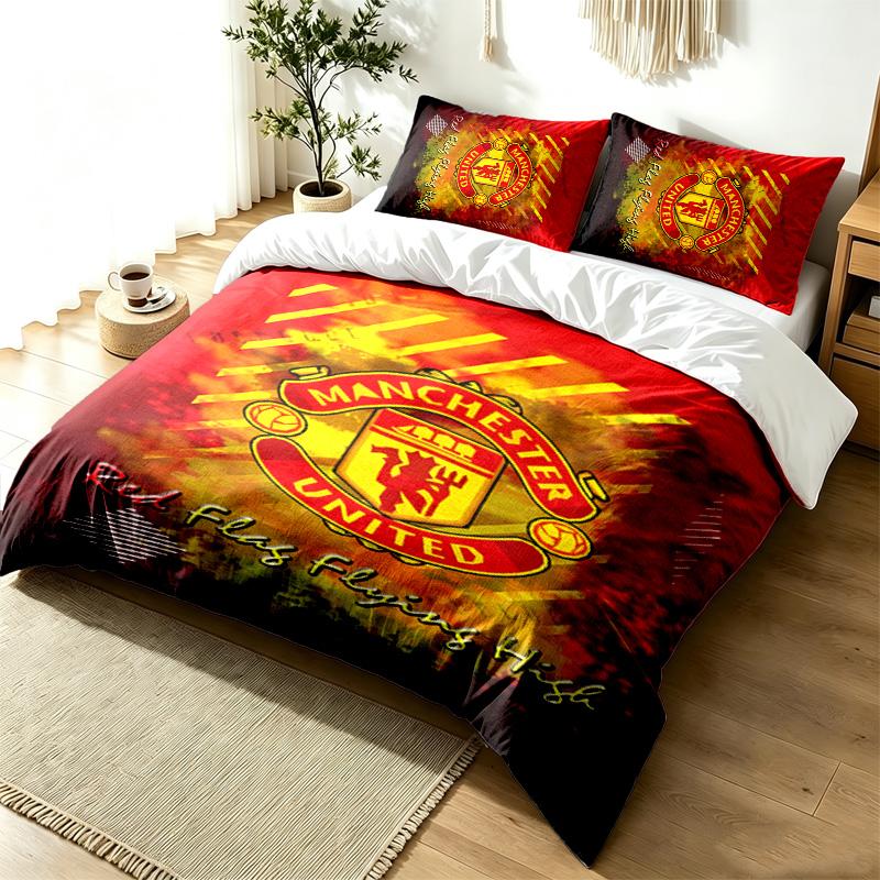 FC Manchester 3pc Duvet Cover Set Simple Modern Bedding Set Wrinkle Resistant Soft Fabric All Season Use a perfect gift