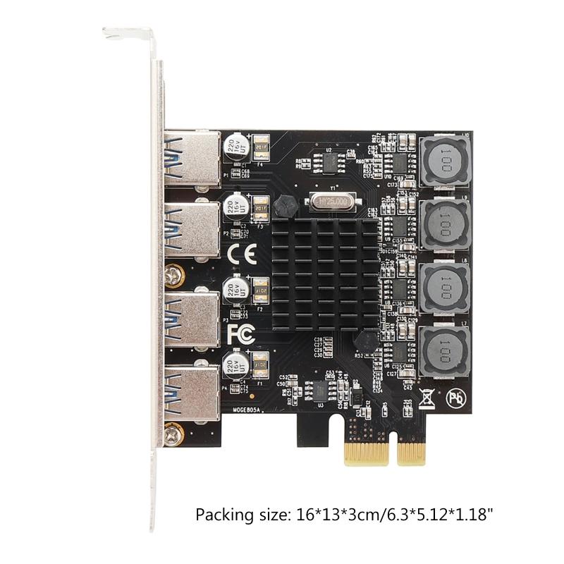 Карта-адаптер Pcie на 4 порта Usb3.0 4 порта Usb 5 Гбит/с PCI-E 1X расширение для настольного ПК Без внешнего источника питания