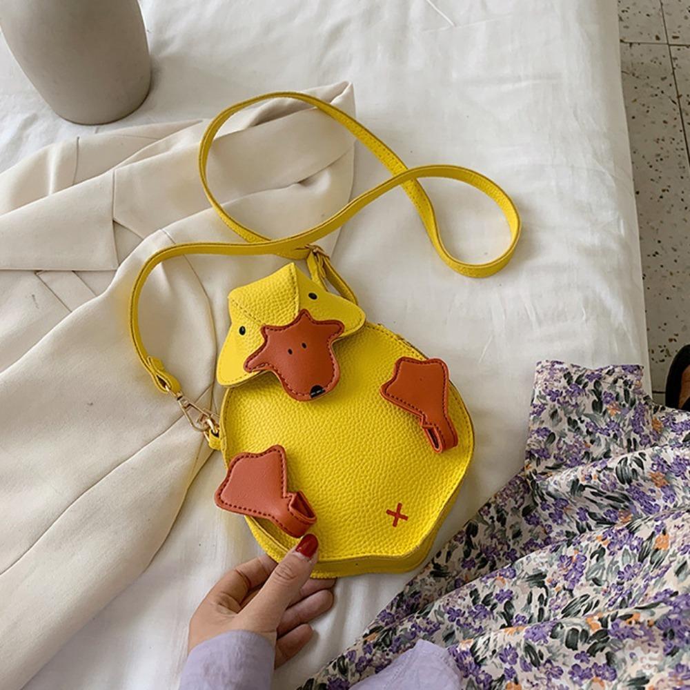 Contrast Color Cartoon Duck Bag PU Leather Crossbody Bag Fashion Duck Shape Bag  Girls