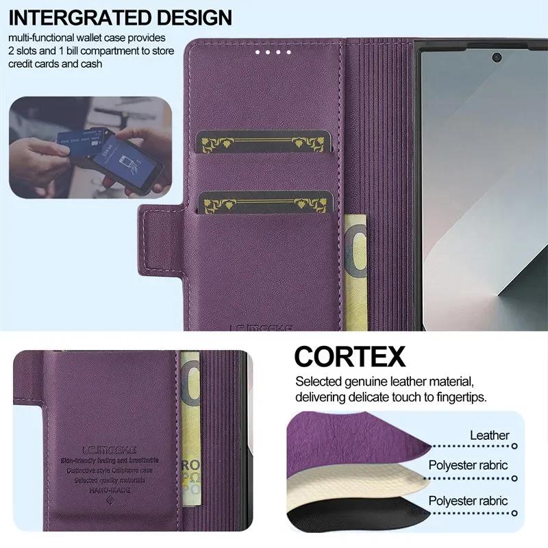 Магнитный откидной кожаный чехол для телефона для Samsung Galaxy Z Fold 7 6 5 4 3 5G Fold6 Fold5 Fold4 Чехол-кошелек для карт Etui Coque