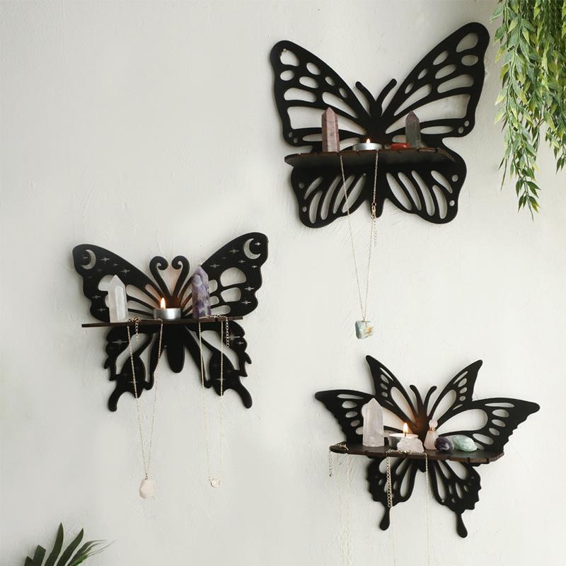1 шт. черная полая винтажная плавающая бабочка в форме настенного декора, стеллаж для хранения, деревянная полка