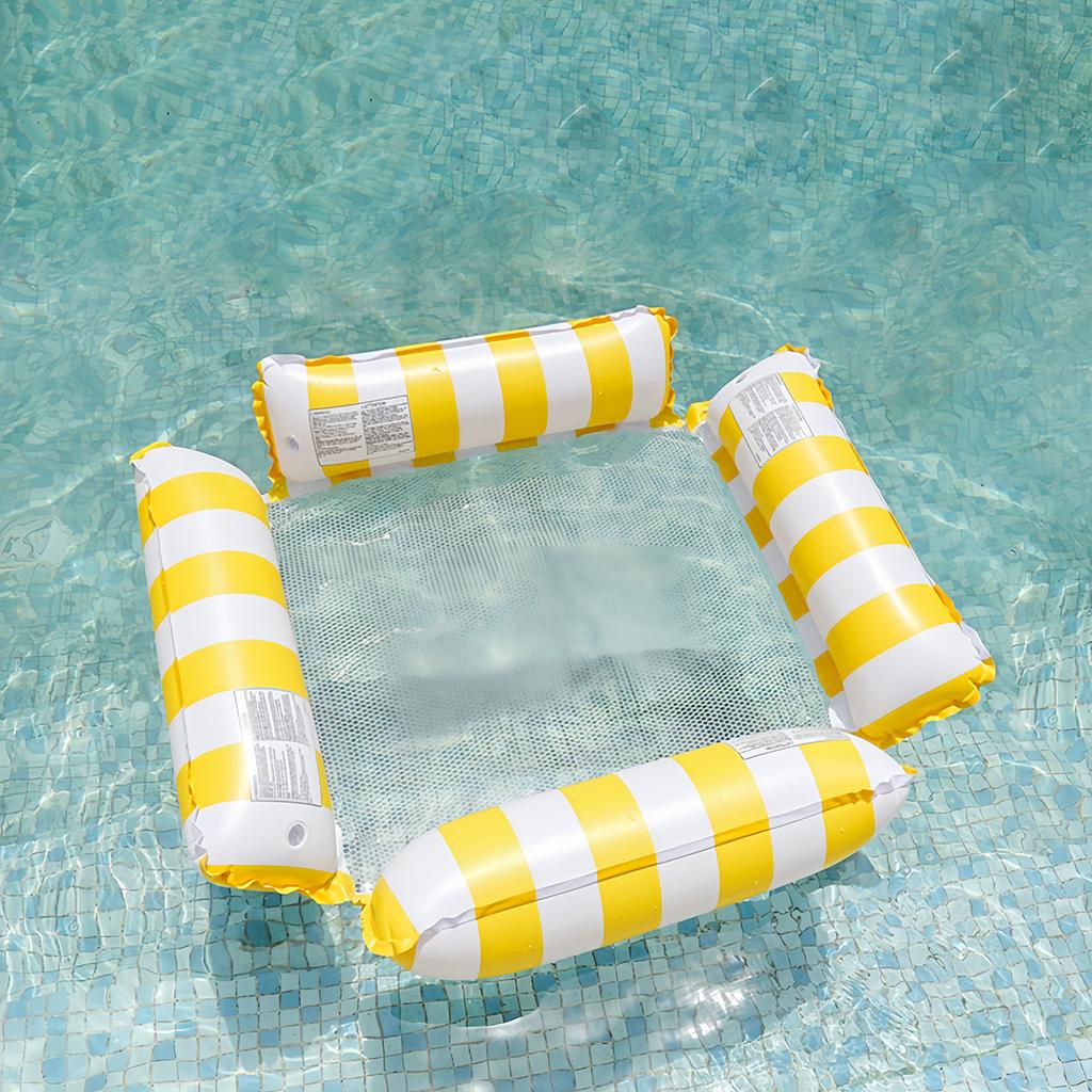 Inflatable Floating Lounger Chair, Foldable Backrest Striped Water Hammock for Adults, Portable Swimming Pool Beach Lounge Bed