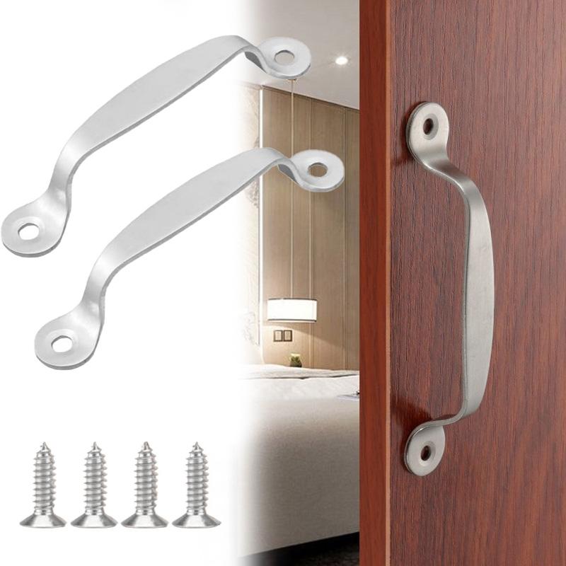 2Pcs/Pack Stainless Steel DIY Garage Silver Handle 4/5/6 Inch Door Lock Furniture Bow-shaped Knob Hardware Pull