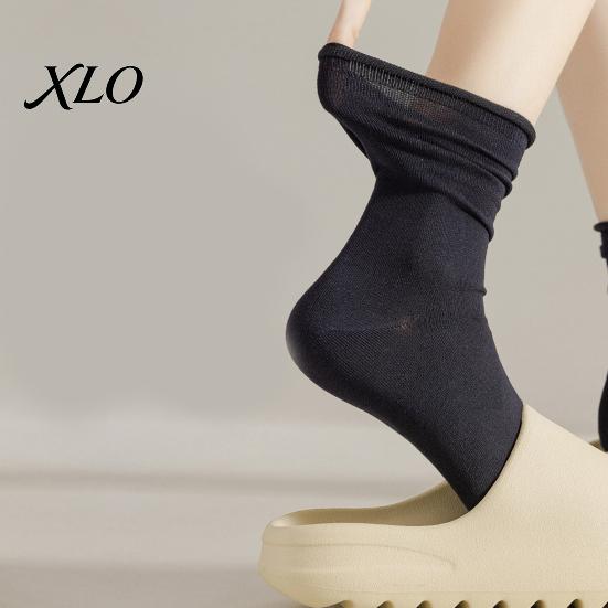 Minimalist Fashion Cotton Socks Women Mid-Length Crew Socks, Casual Loose Cuff Mittens, Comfortable Non Binding Breathable Solid Color for Autumn