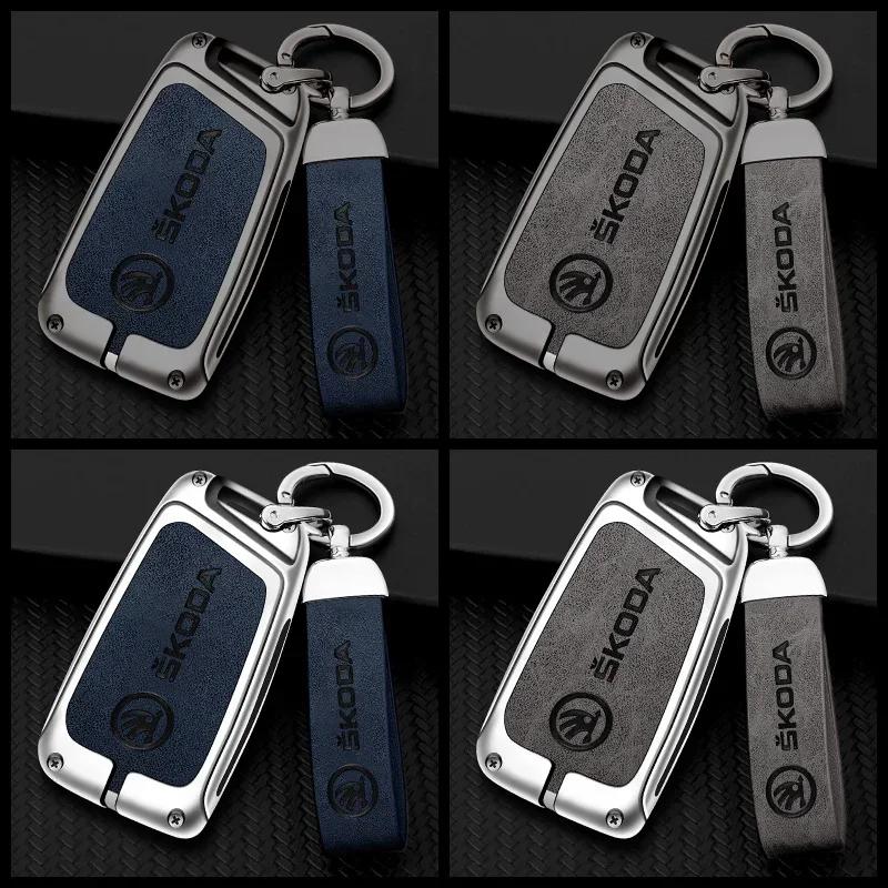 Car Sticker 3 Buttons Fashion Alloy Car Remote Key Case Protector Cover Leather Shell Fob Holder for Skoda Superb A7 Kodiaq Auto